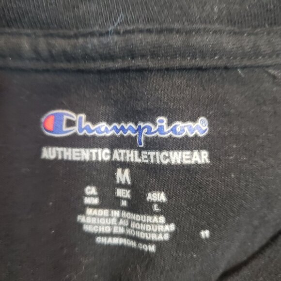 Champion T-Shirt Men's Medium M Short Sleeve Crew Neck Graphic Logo Black / A182 - Picture 4 of 4